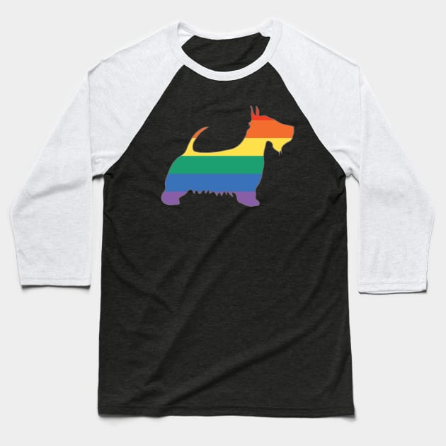 Rainbow Pride Flag Scotty Dog Silhouette Baseball T-Shirt by MacPean